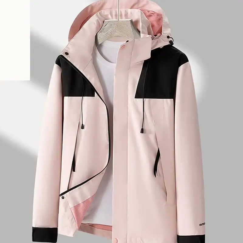 Women's Waterproof Ski Jacket Unisex Outdoor Single layer Jacket Mountain Windbreaker Hooded Raincoat Detachable Hat Coat