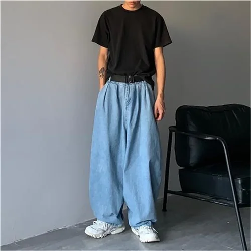 남성용 스트레이트 청바지, 블루 루즈 데님 바지, 뉴트럴 Y2K 진 스트리트웨어, 캐주얼 와이드 청바지, 남성 여성 바지, 헐렁한 남성 청바지 4