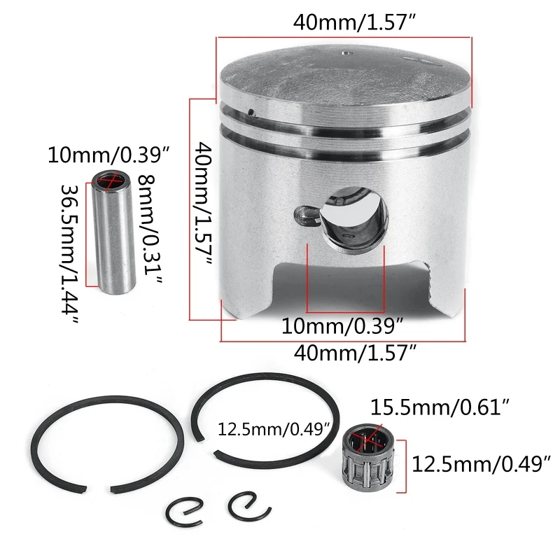 40Mm piston ring assembly quad piston rings pin set 2 stroke for 47cc 49cc 2-Stroke dirt bike motorbike