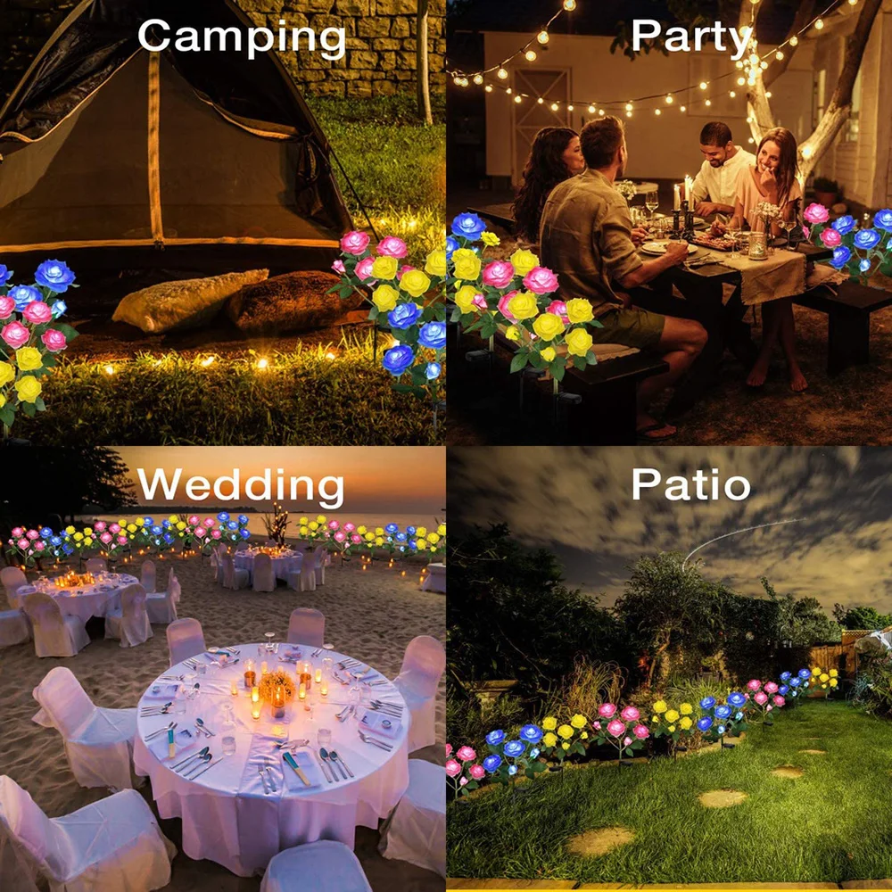 7 Heads Solar Lights Outdoor Decorative Solar Garden Lights Rose Flower Lawn Lamp For Yard Patio Garden Decor