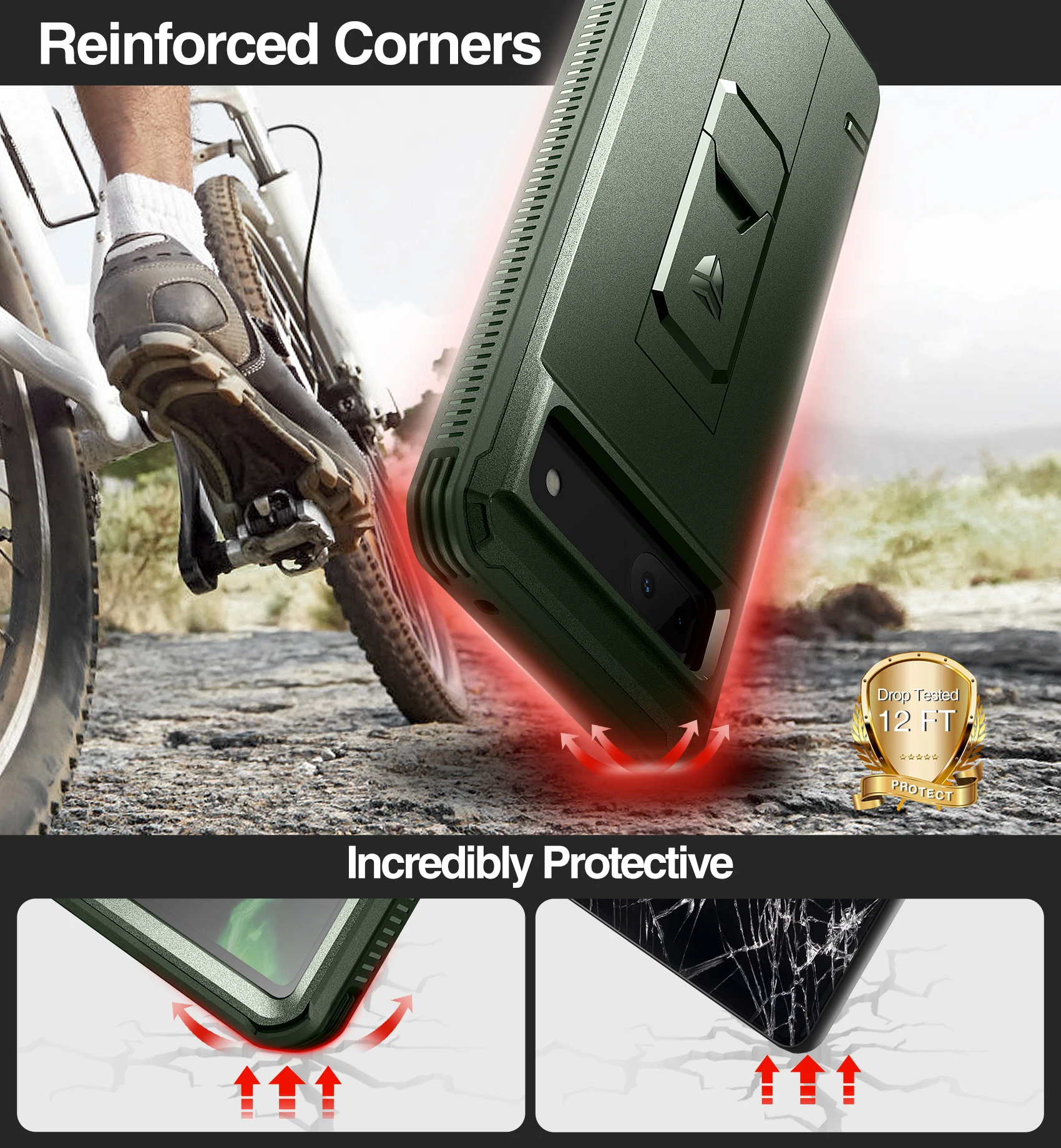 Heavy Duty Shockproof Protective Case with Built-in Screen Protector & Bracket