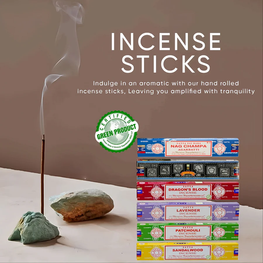 Satya Sai Baba 15g Hand-Rolled Incense Sticks 6 Scents Sandalwood Lavender Dragon's Blood Agarwood Patchouli