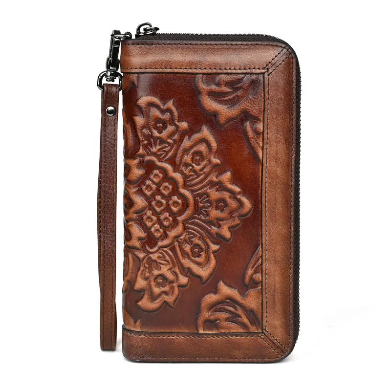 Blumen Damen Echt leder Geldbörse große weibliche Karten halter Brieftasche Frau handgemachte echte Kuh Leder Clutch Tasche
