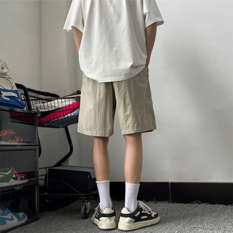 2024 Summer Men's New Patchwork High-waisted Pocket Pants Fashion Solid Color Comfortable Loose All-match Casual Shorts