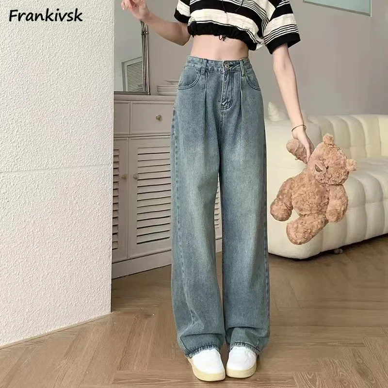 

Jeans Women Summer Vintage High Waist Loose Korean Style Trendy Chic All-match Trousers Washed Soft Streetwear College Newest
