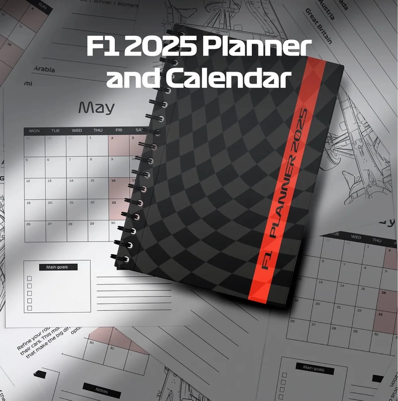 2025 Formula Planner & Calendar F1 Annual Planner Racing Twelve Month Planning Programme Record Calendar