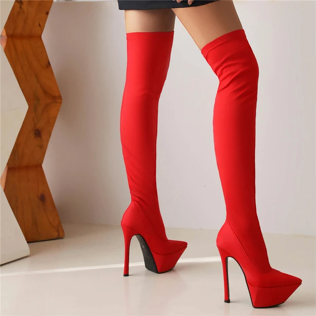 Women Leather Boots Sexy Red Bottom Platform Thigh High Shoes Over The Knee  High Heel Boots Black White Brown - AliExpress