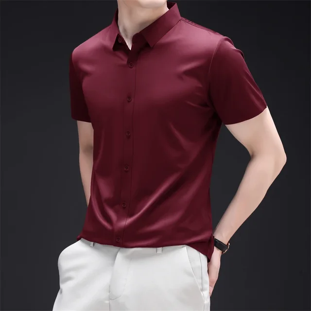 New Men's Business Casual Short Sleeved Solid Color Shirt Wrinkle Resistant Wrinkle Free Comfortable All Season Versatile Top 1