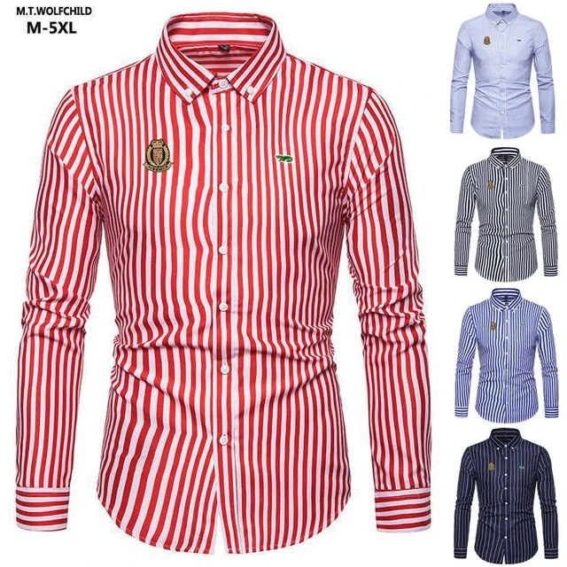 Camisa de inglés para hombre, blusa informal rayas de negocios, algodón, camisas