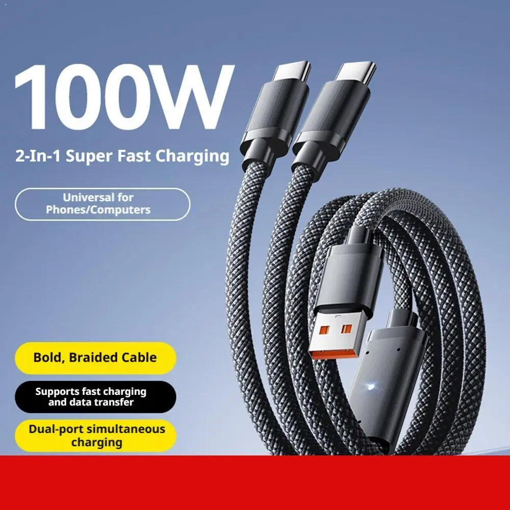 2-in-1 듀얼 포트 타입-C 100W 고속 충전 케이블 - 아이폰 15/16/17 Pr..