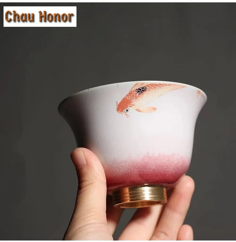 120ml Kiln Change Ceramic Gaiwan Creative Copper Bottom Tea Tureen Chinese Kung Fu Tea Bowl Teacup Teapot Drinkware Teaware Gift