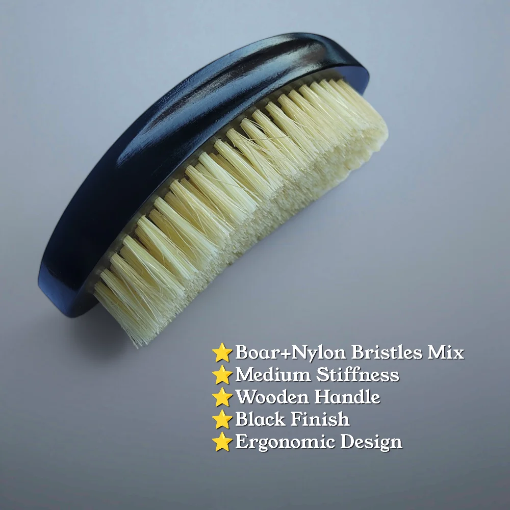 Gracemen 360 Waves Brush Curved Wooden Handle White Boar & Nylon Bristles Mix Medium Stiffness Men's Hair Beard Brush 2