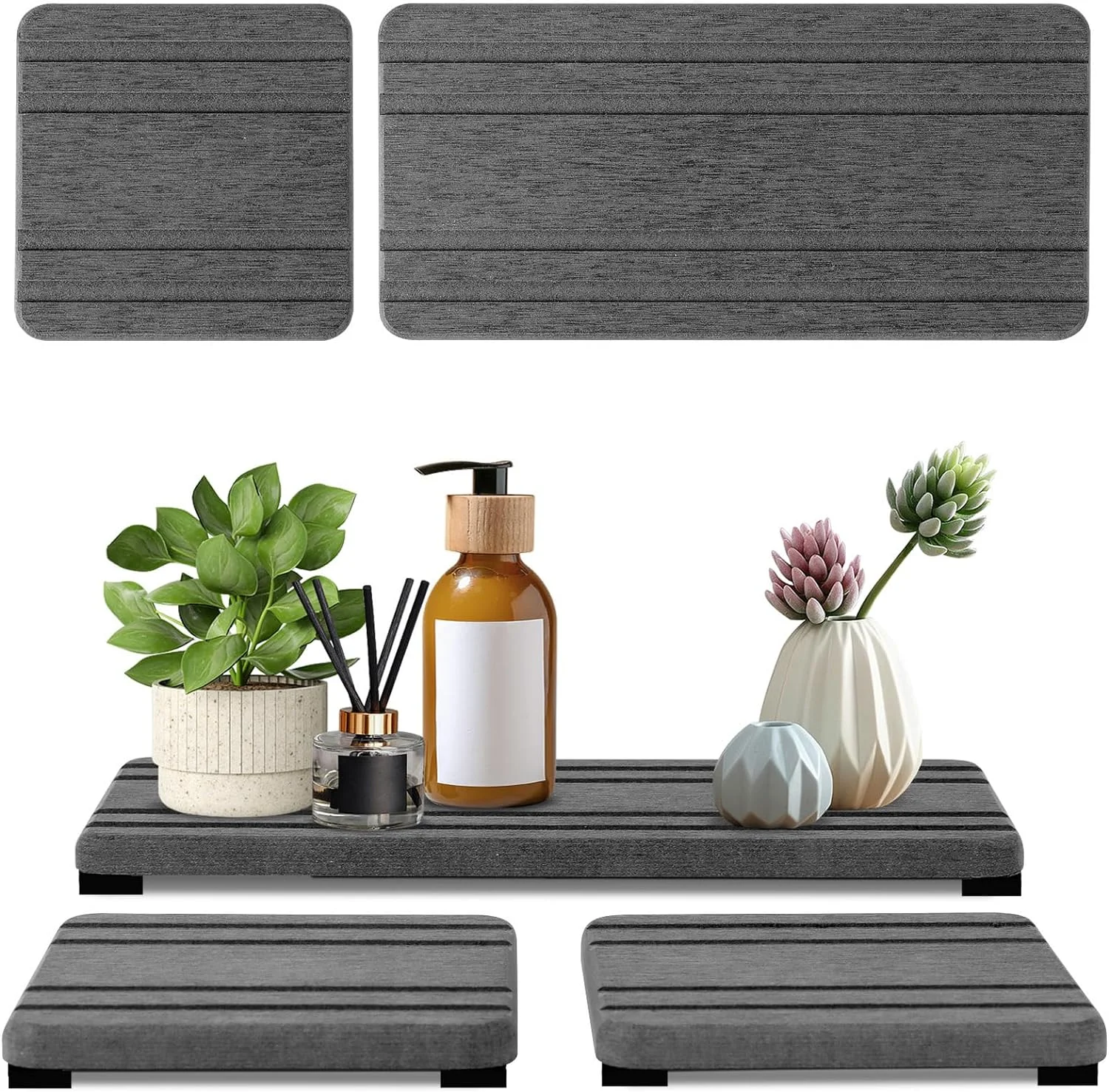 Water Absorbing Stone Tray Drying Neat Diatomite Stone Sink Tray Coasters Kitchen Sponge Hand Soap Holder 3pcs wooden tray stand