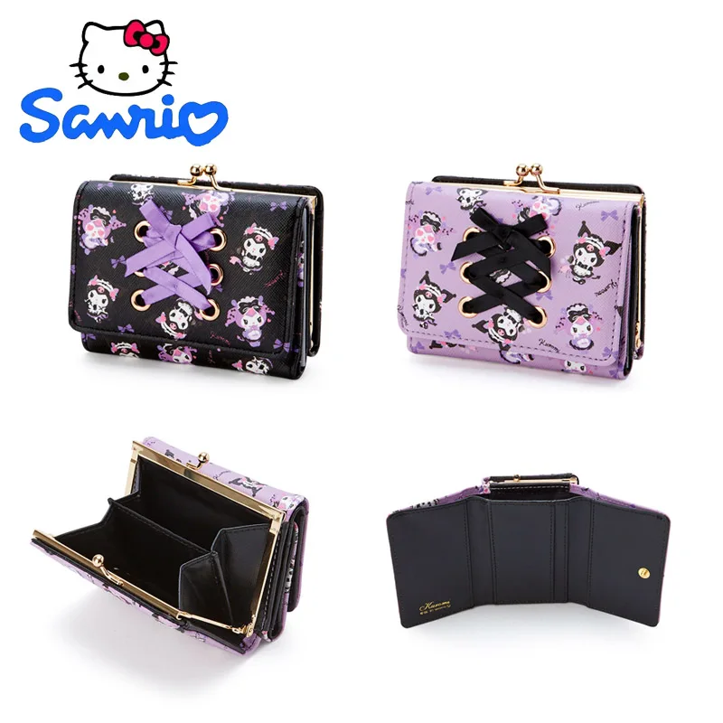 

Kawaiisanrio Kuromi Wallet PU Women's Casual Short Style 20% Fold Wallet Cartoon Style Zipper Buckle Card Bag Leather Clip