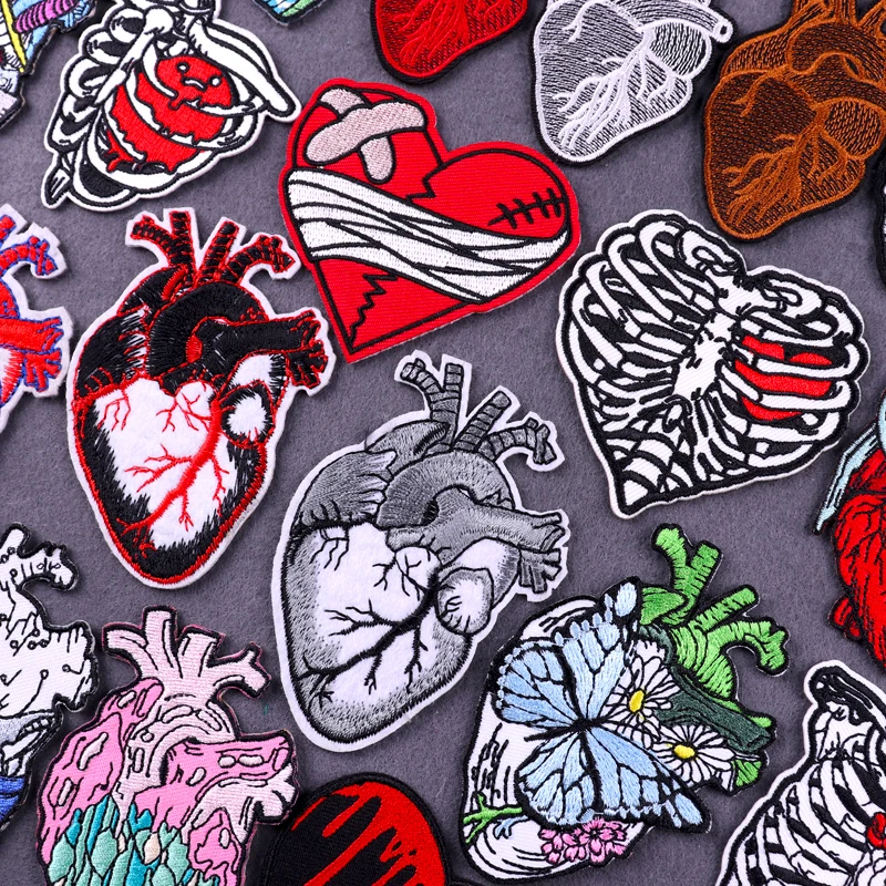 Gem Heart Sticker Embroidered Patches Clothing Badges Hippie Red Heart  Human Organs Patch Iron on Patches