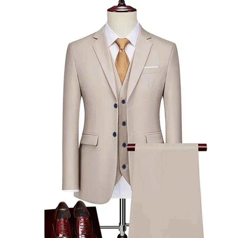 Formal Suit Blazers Vest Pants Sets 3 Pcs Set Men Casual Business Fashion Groom Wedding Dress Suits Jacket Coat Trousers M-6XL