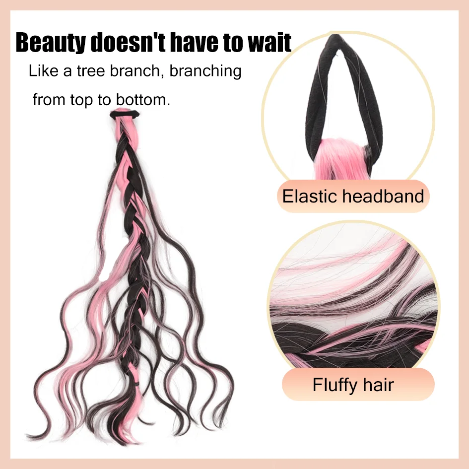 Synthetic 2pcs/set 20inch messy braid, pink wig braid, boxer braid wig women ponytail new Chinese Fried Dough Twists long braid