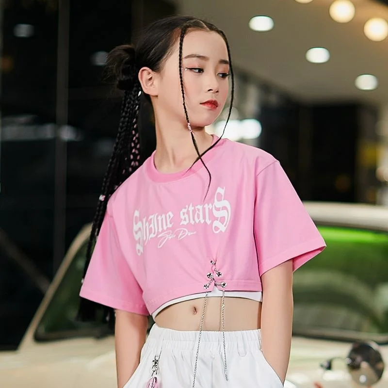 

Girls' Jazz Dance Dress Pink Short Top Jazz Blast Street Performance Dress Hiphop Children's Street Dance Set Trend