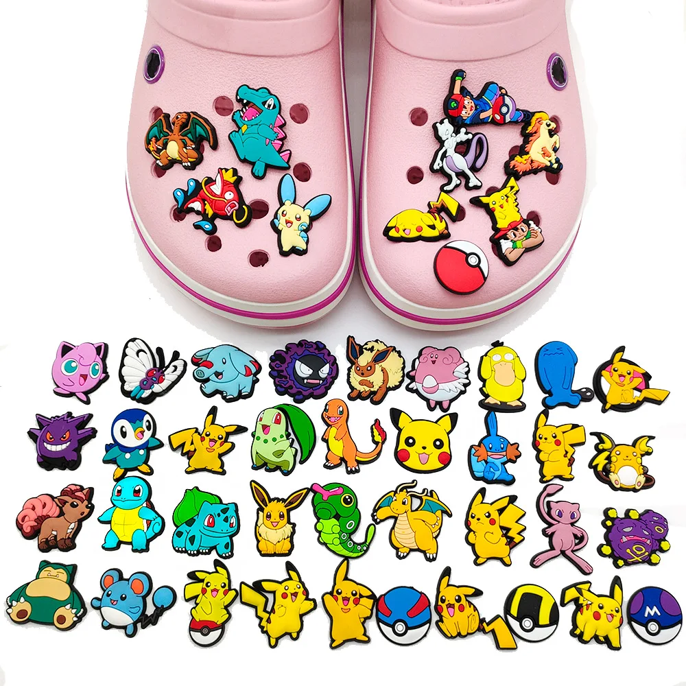 Zapatos de Pokémon Pikachu para niños, accesorios de calzado Kawaii, Charizard, Squirtle, decración de Crocs, sandalias DIY, regalos para niños, 10/20/27 piezas