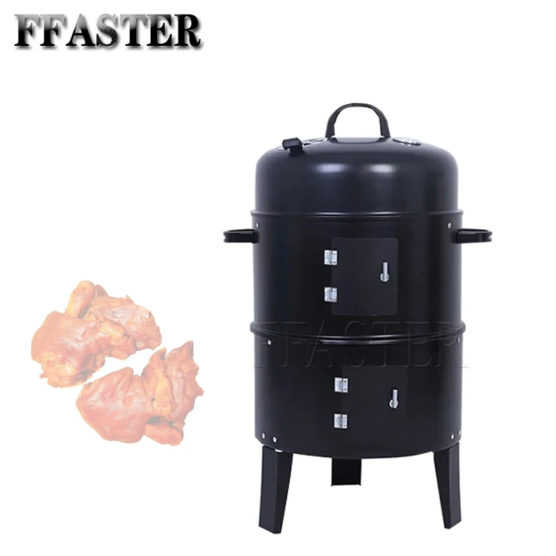 

Outdoor BBQ Round Charcoal Stove Bacon Portable 3 in 1 Double Deck Barbecue Smoker Oven Camping Picnic Cooking Tool