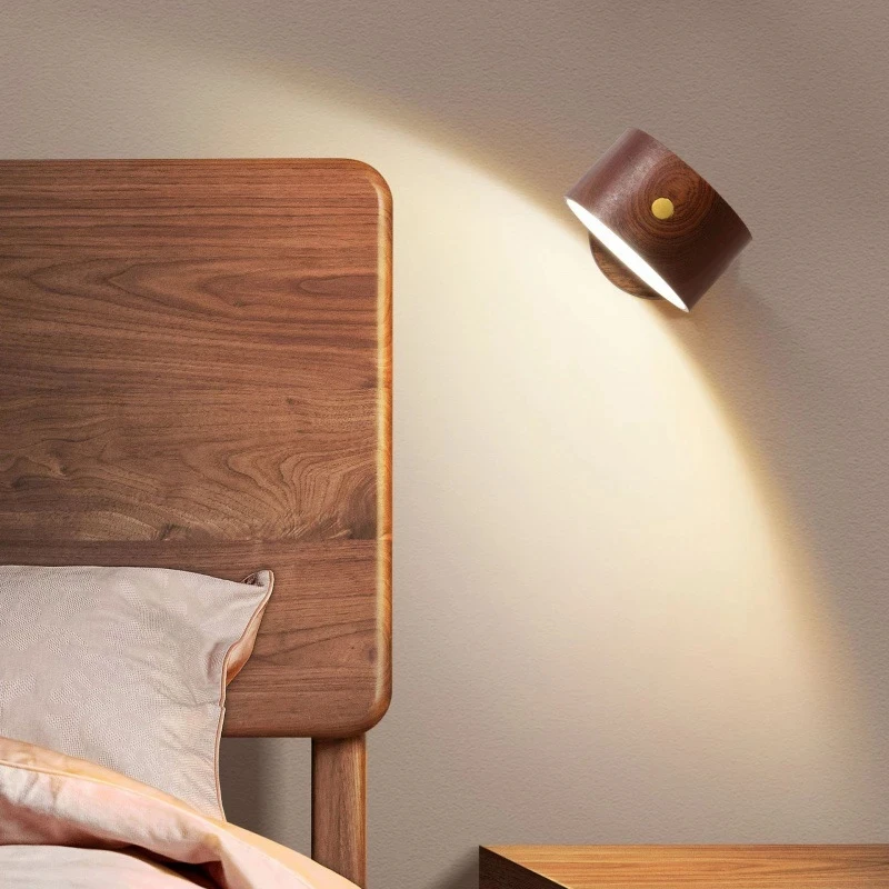 

Reading Lamps Wooden Wall Lights LED Bedside Bedroom Dimmable Wall Lamp Living Room 360° Rotation Touch Control Picture Light