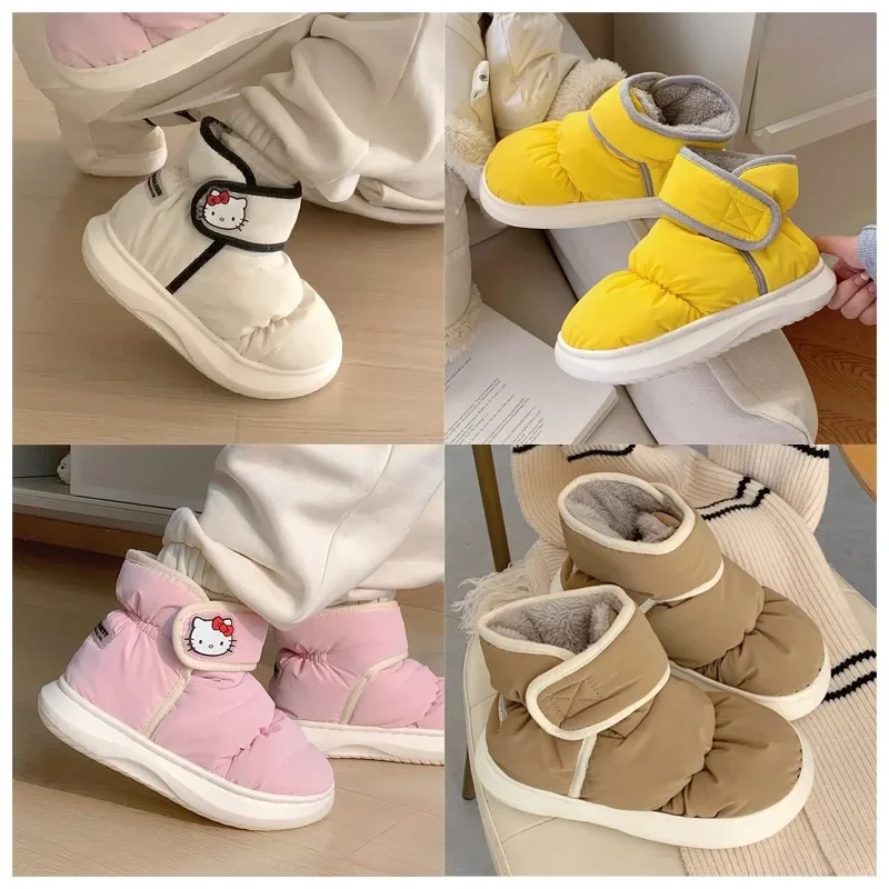 

Sanrioed Hellokittys Симпатичные утолщенные теплые хлопковые туфли кавайные осенние зимние водонепроницаемые толстые сапоги для снежной погоды домашняя обувь для девочек