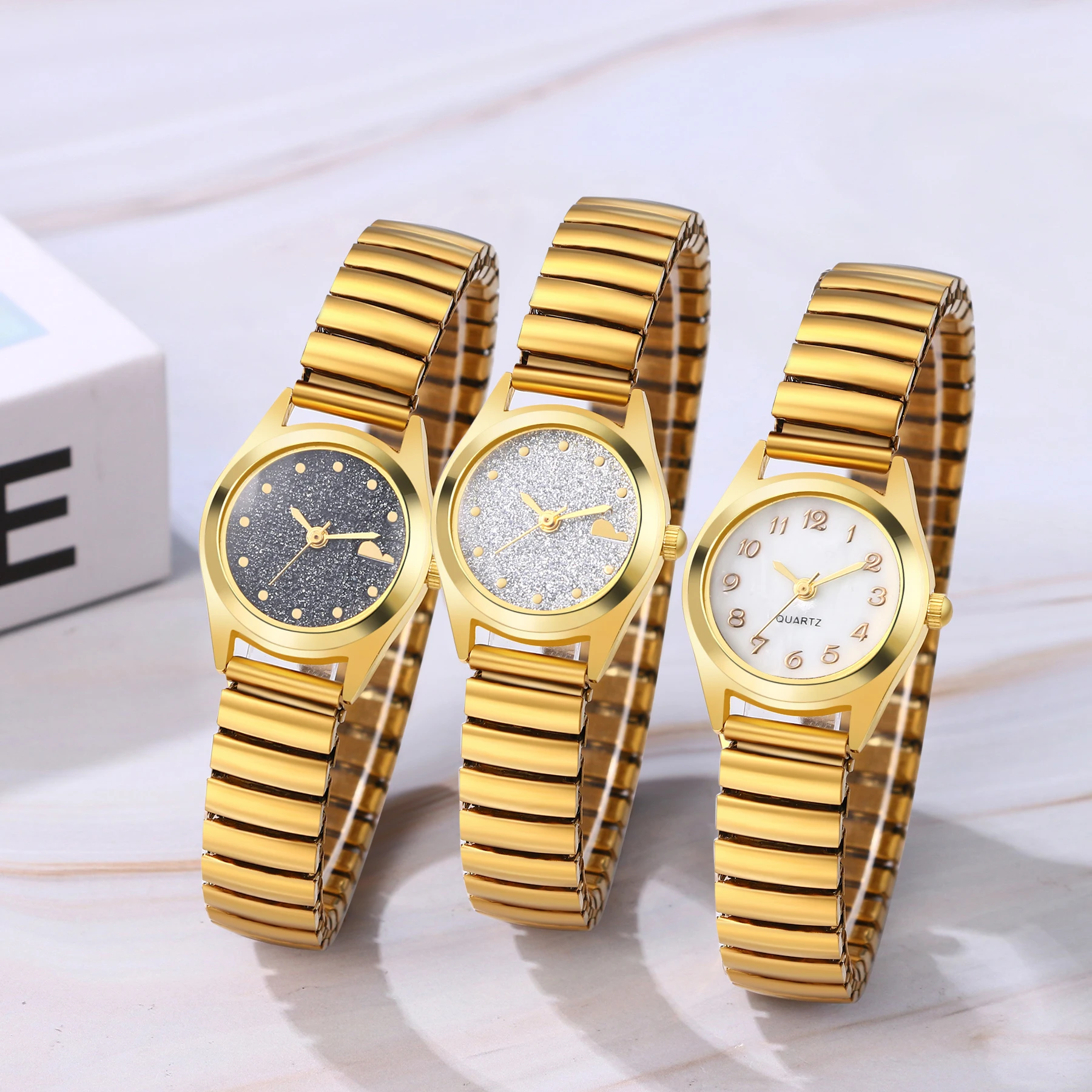 

Lancardo Women's Elastic Strap Watch Starry Twinkling Literal Small Dial Steel Quartz Watch Exquisite Fashion Women's Watch