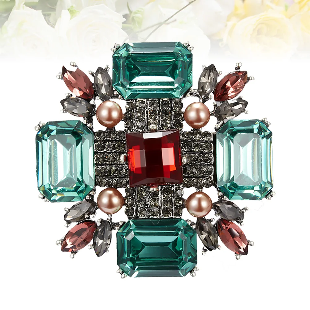 

Square Lapel Creative Pearl Breastpin Rhinestone Brooch Dress Up Supplies Accessary Crystal Gift Dress Up Props Decor