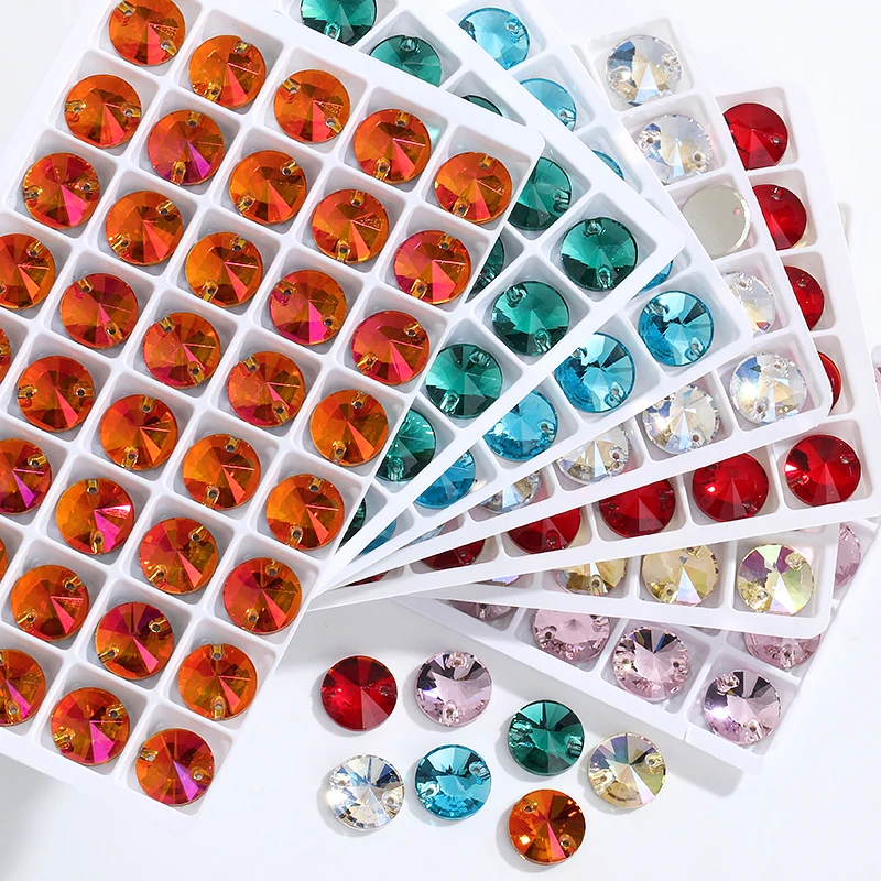 라운드 글리터 크리스탈 재봉 라인석 DIY 액세서리, 리볼리 크리스탈 다이아몬드 보석, 공예 비즈 바느질 작업용 스트라스