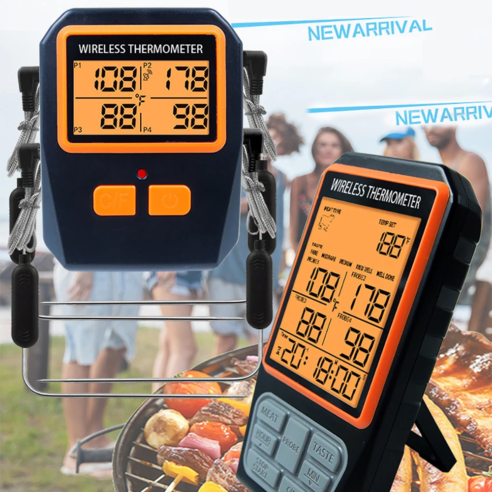 MeatChamp 4 Probes Backlight LCD Display 100M Wireless Range Digital Kitchen Cooking BBQ Oven Meat Thermometer With Alarm 2