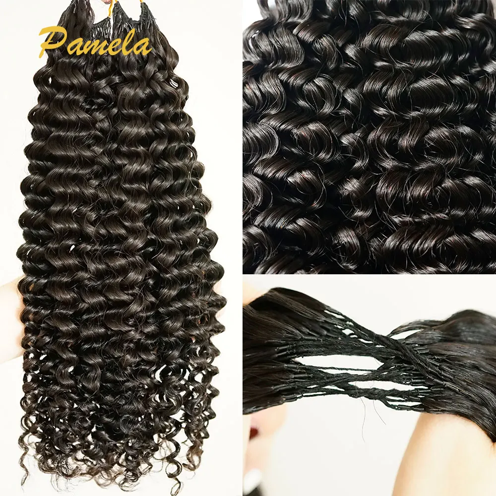 Feather Crochet Human Hair Burmese Curly Invisible Knots Deep Curly Crochet Human Hair Extensions Knotless Pre-Separated