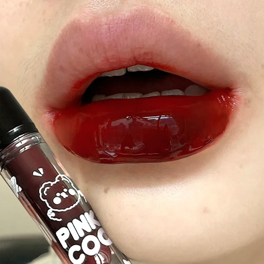 Lip Makeup Lip Glaze Lip Tint Lip Gloss Mirror Jelly Cherry Red Water Light Liquid Lipstick