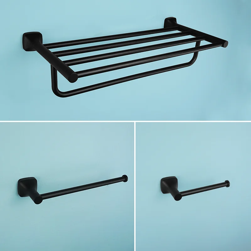 

Bathroom Hardware Set Matte Black 304 Stainless Steel Wall Mounted Towel Rack Towel Rack Tissue Holder Bathroom Accessories