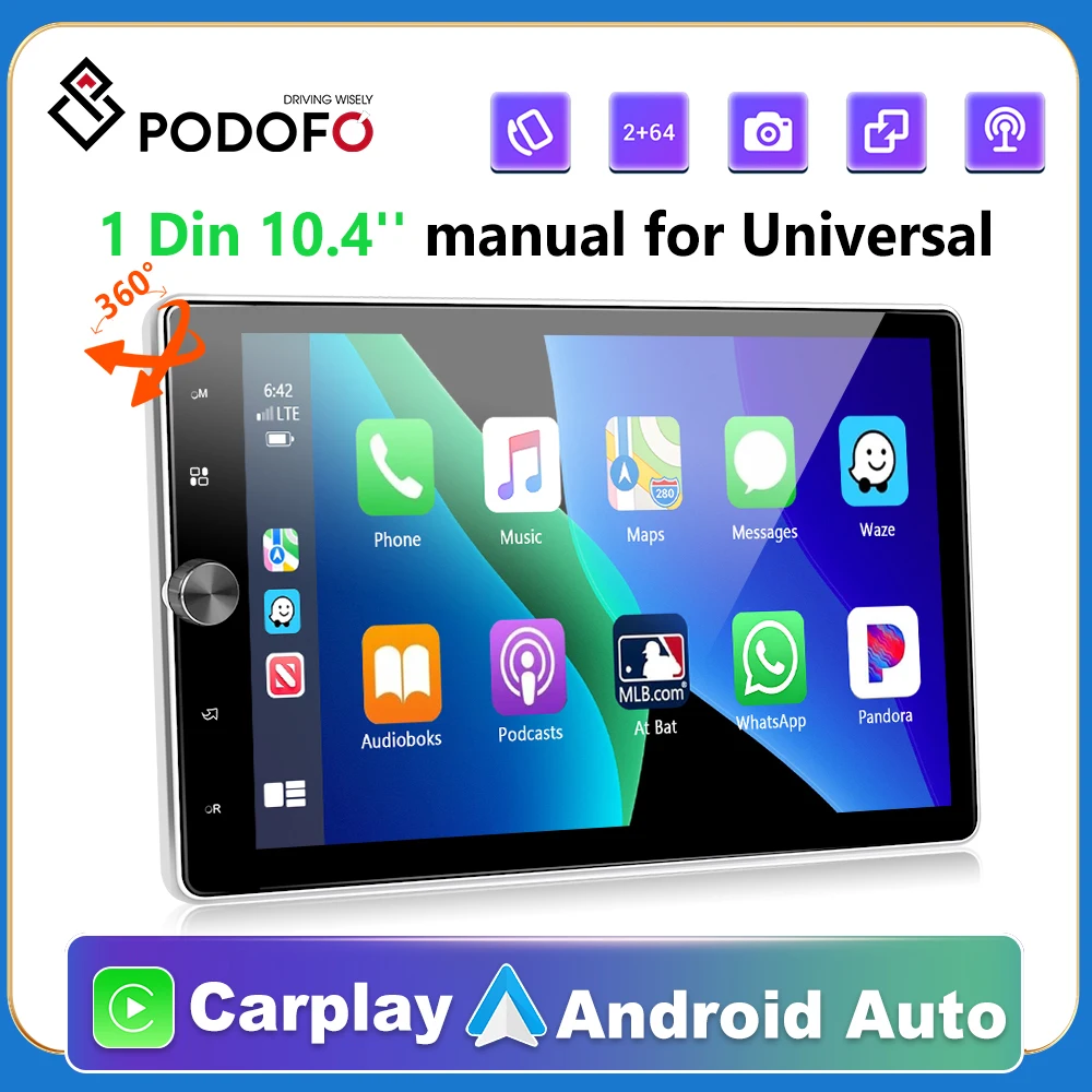 Podofo-1din-Car-Stereo-Radio-Carplay-10-4-Touch-Screen-Car-Multimedia ...