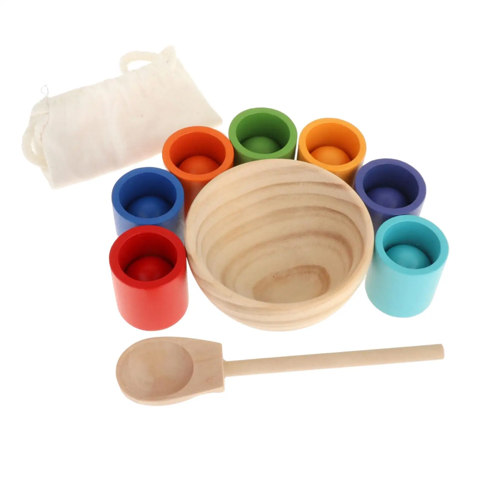 

Rainbow Ball in Cups Fine Motor Skill Wood Toy Colors Matching Game for Kids