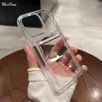 Transparent Card Slot Holder Phone Case for iPhone 16 15 Pro 13 11 12 14 Pro Max Plus XR Clear Shockproof TPU Wallet Cover 1