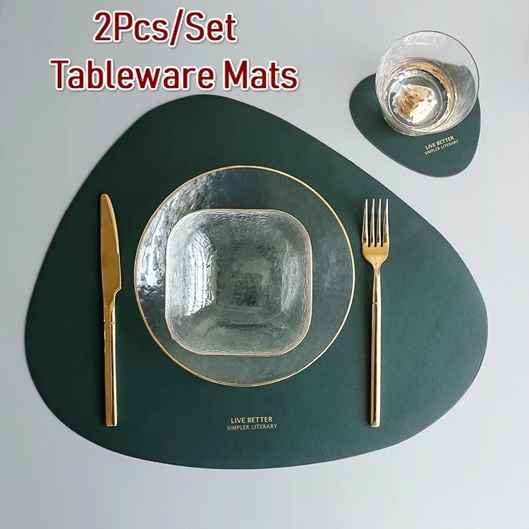 2pcs/set Leather Tableware Mat Dinner Pad Waterproof Table Mat Insulation Coaster Placemats for Restaurant Kitchen Home 2023