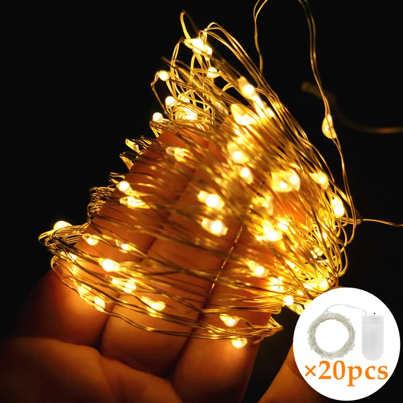 

5M Fairy Lamp Copper Wire String Lights 20pcs Garden Christmas Decoration LED Wedding Garland Party Lamp Button Battery Operated