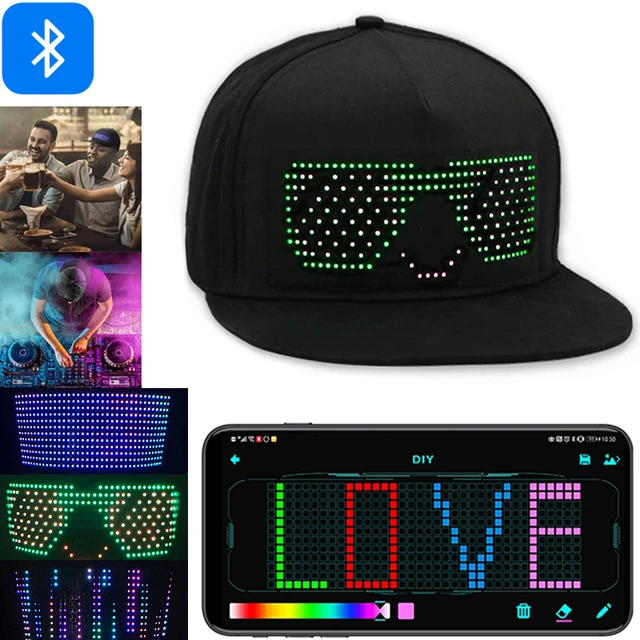 LED Hat with Bluetooth, Programmable LED Cap, Mobile APP Control Editing LED  Display Cap for Daily Party Club Halloween, Black-2, 0 : :  Electronics