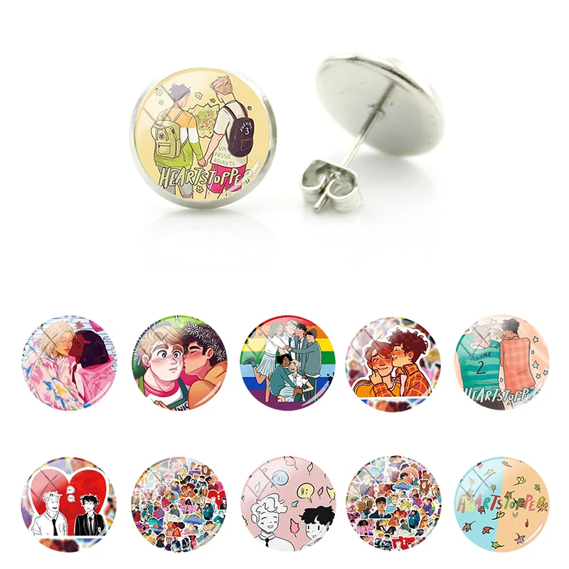 Cartoon Heart Stopper Figure Orecchini A Bottone 2022 Trendy Tv Play Heart Stopper Gioielli In Vetro Per Orecchini Per Uomo Amicizia Qkt056