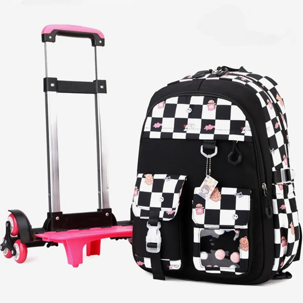 Cartoon Waterpoof Girl Boy 2 Wheels Trolley Schoolbag Removable Children Fold Backpack Kids Luggage Travel School Bags Handbag