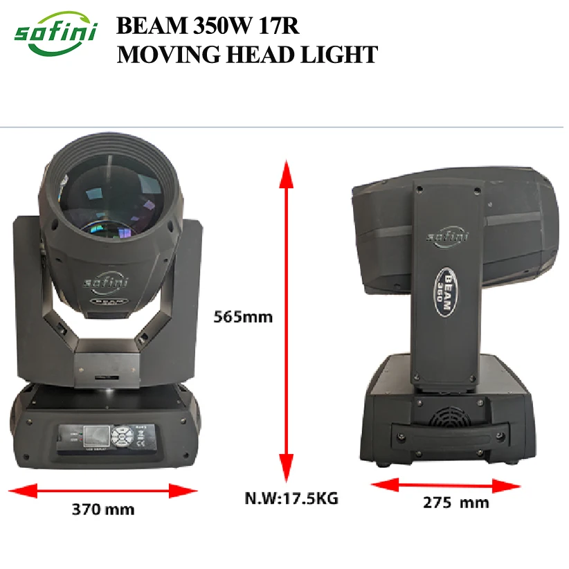 Cabeza móvil de haz de 350W 17R, luces de escenario de 350W, control DMX512 multicolor para DJ, discoteca, bodas, club nocturno 17R