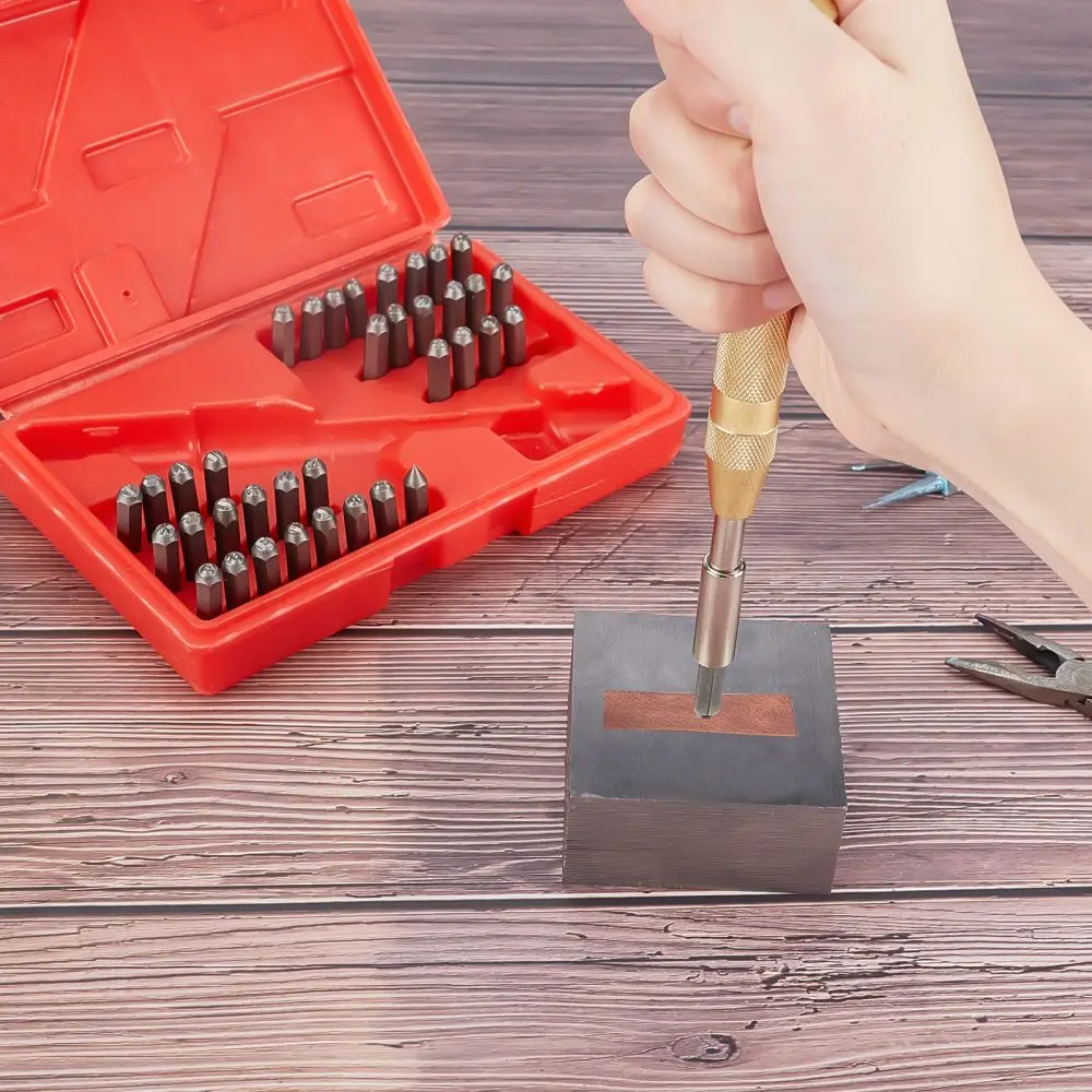 1Set Alloy Steel Stamps with Brass Handle Leathercraft Tools Alphabet & Number Gunmetal 28.5~170x7~15x7~15mm 38pcs/Box