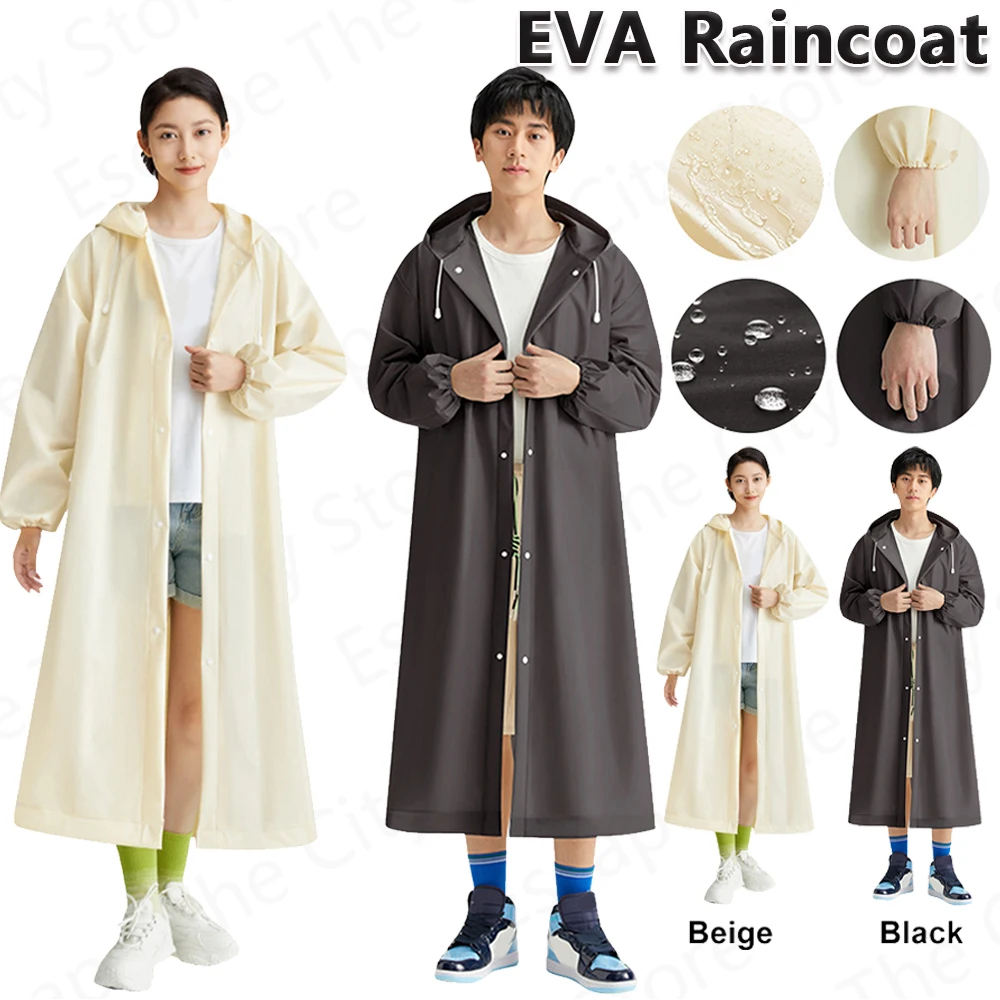 

Waterproof Rain Coat Windproof Hooded Rain Poncho Drawstring Long Hooded Rain Coats for Outdoor Travel Camping Accessories