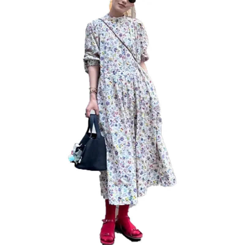 

VII 2023 Floral Long Sleeve Loose Dress Summer Dresses for Women Elegant and Pretty Female Clothing Cheap Dress Free Shipping