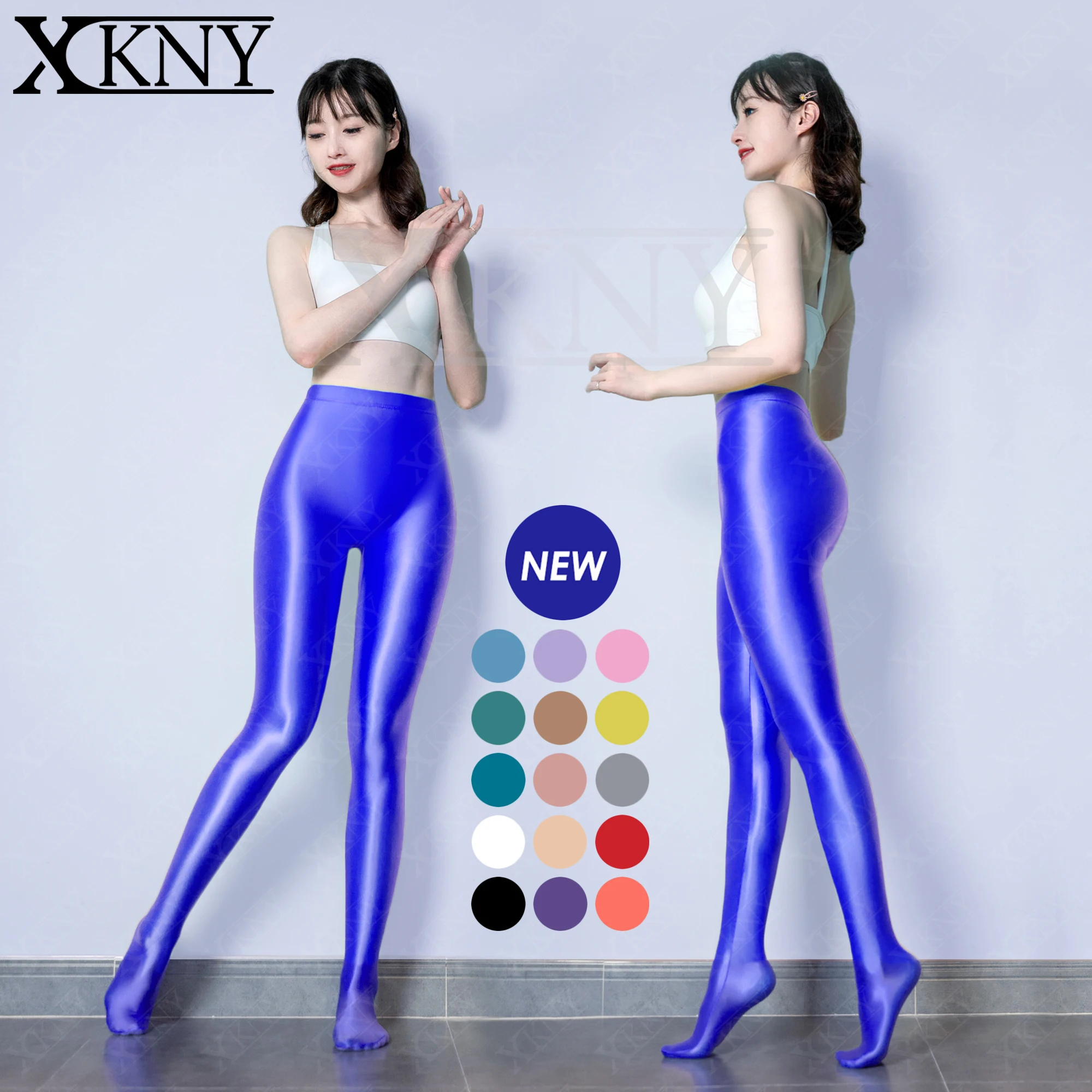 

XCKNY Satin Silky smooth Leggings Yoga bodybuilding tights front crotch seamless one-piece tights silky glossy pants