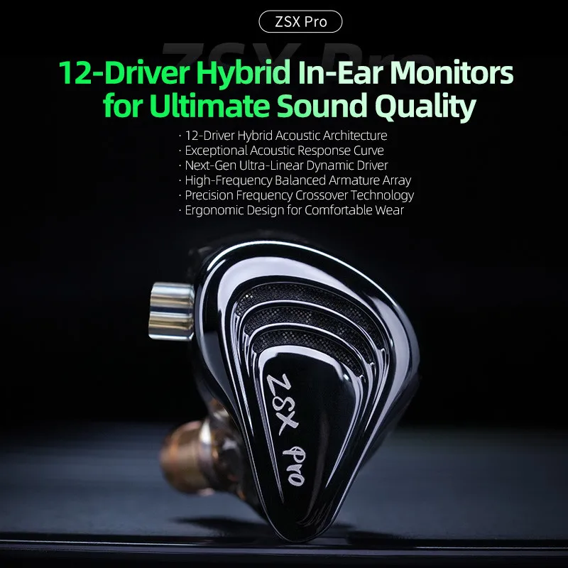KZ ZSX Pro 12 Driver Hybrid in-Ear Monitor Earphone Ultimate Sound Quality Bass HiFi Audio Audiophile Headphones 2