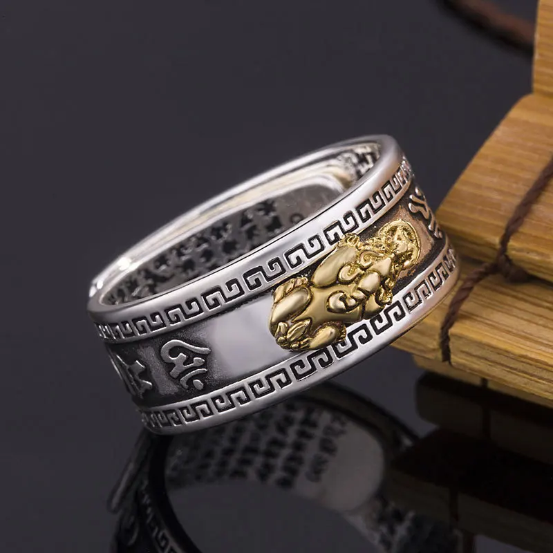 Buddhist Jewelry Fengshui Pixiu Rings Amulet Protection Fortune Wealth Good Luck Adjustable Opening Fashion Ring Women Men Gift
