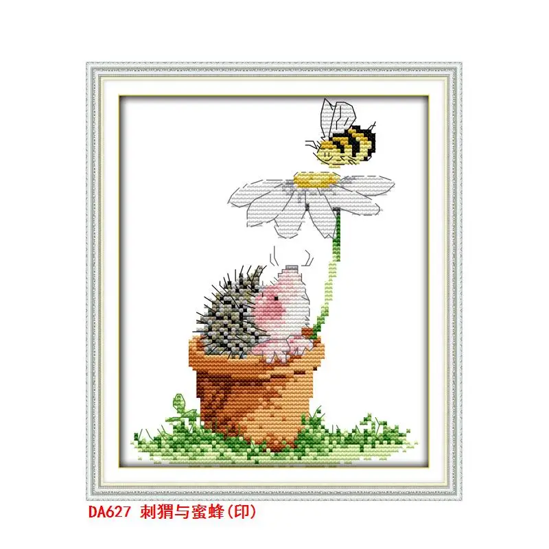 Hedgehog and bee cross stitch kit bird winter snow 18ct 14ct count embroidery e needlework craft for cross stitch kit