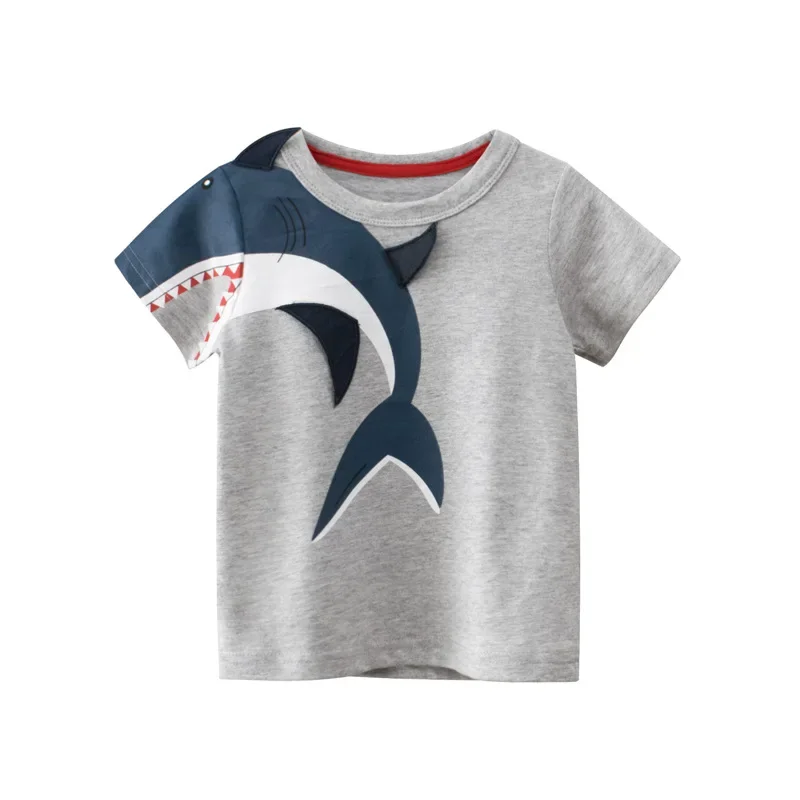 2025 Summer Children 3D Cartoon Shark T-shirt for Boy Short Sleeve Dinosaur Boys T Shirt Girls Tops Tees Kids Clothes 3